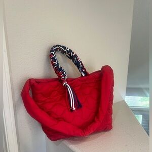 RARE RED By Valentino‎ women's quilted Nylon tote bag in red